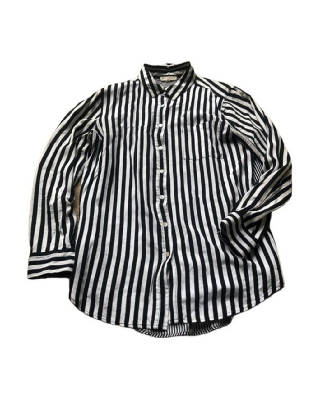 Jane and Delancey Black and White Vertical Striped Button-Up Shirt